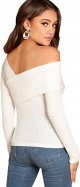 Women's Casual Cross Off Shoulder Deep V Neck Ribbed Knit Slim Wrap Tee Shirt Blouse