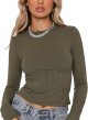 Going Out Tops for Women Sexy Casual Long Sleeve Solid T Shirt Crew Neck Fitting Fall Tees Top Y2k Clothing