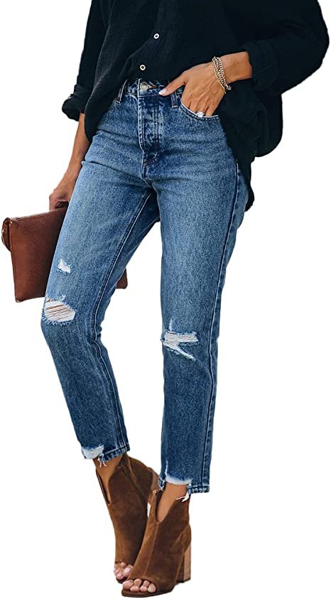 Womens High Waist Stretch Distressed Jeans Destroyed Denim Pants