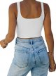 Women’s Sexy Square Neck Double Lined Seamless Sleeveless Cropped Tank Yoga Crop Tops