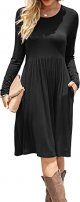 Women Casual Long Sleeve Dresses Empire Waist Loose Dress with Pockets