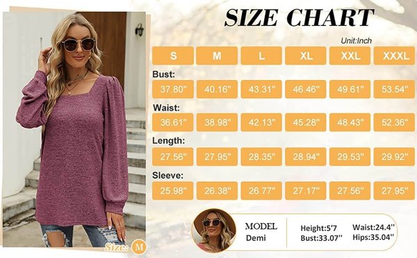 Tunic Tops for Women Loose Fit Long Sleeve Shirts Square Neck Tops