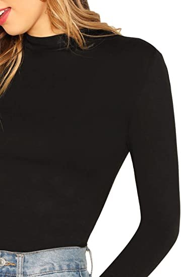 Women's Basic Mock Neck Slim Fitted Long Sleeve Pullovers Tee Tops