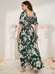 Women's Plus Size Boho Floral Short Sleeve High Waist A Line Swing Maxi Dress