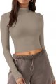Women's Cute Mock Turtleneck Long Sleeve Ribbed Tight Tshirts Crop Tops
