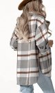 Womens Casual Wool Blend Plaid Flannel Shackets Jacket Button Down Shirt Coat
