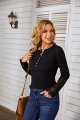 Womens Ribbed Knit Henley Long Sleeves Tunic Lace Tops V Neck Button Shirts Casual Slim Fit Blouses
