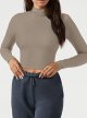 Women's Cute Mock Turtleneck Long Sleeve Ribbed Tight Tshirts Crop Tops