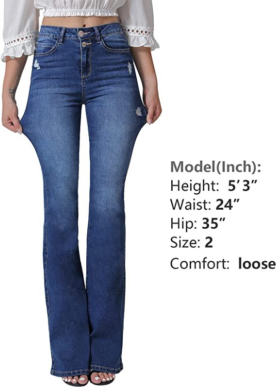 Bell Bottom Jeans for Women High Waisted Flare Jeans with Classic Wide Leg Ripped Denim Pants
