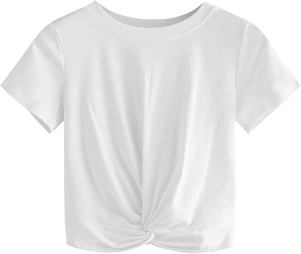 Women's Summer Crop Top Solid Short Sleeve Twist Front Tee T-Shirt