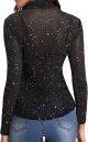 Women's Long Sleeve Short Sleeve Glitter Sheer Mesh Tops T Shirt Blouse Clubwear