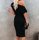 Women's Off The Shoulder Short Sleeve Ribbed Casual Party Bodycon Midi Dress