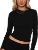 Women Sexy Casual Long Sleeve Solid T Shirt Crew Neck Fitting Fall Tees Top Y2k Clothing