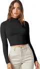 Women's Basic Mock Neck Long Sleeve Fitted Crop T Shirt Top
